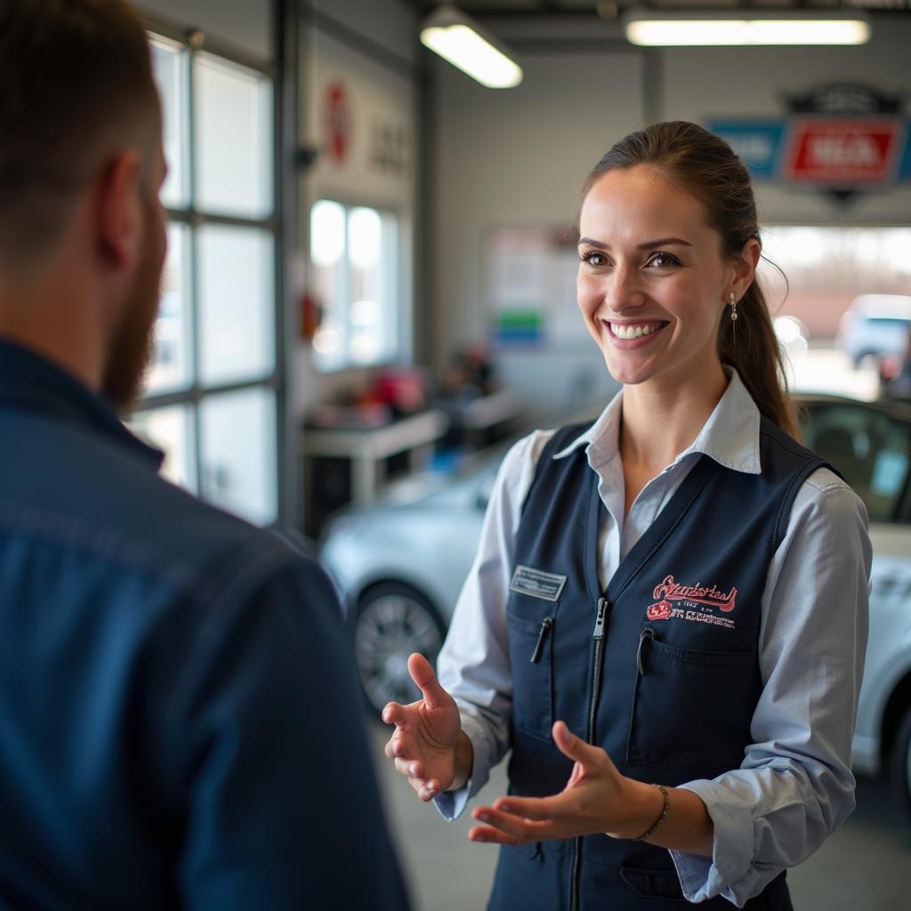 Andrews Auto Service customer service representative assisting a customer