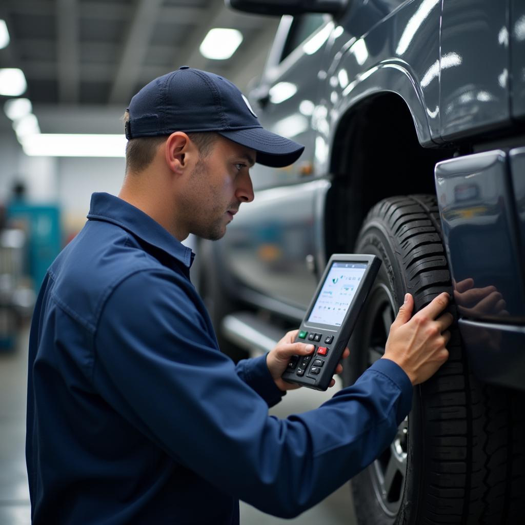 Skilled technician using advanced diagnostic tools on a vehicle