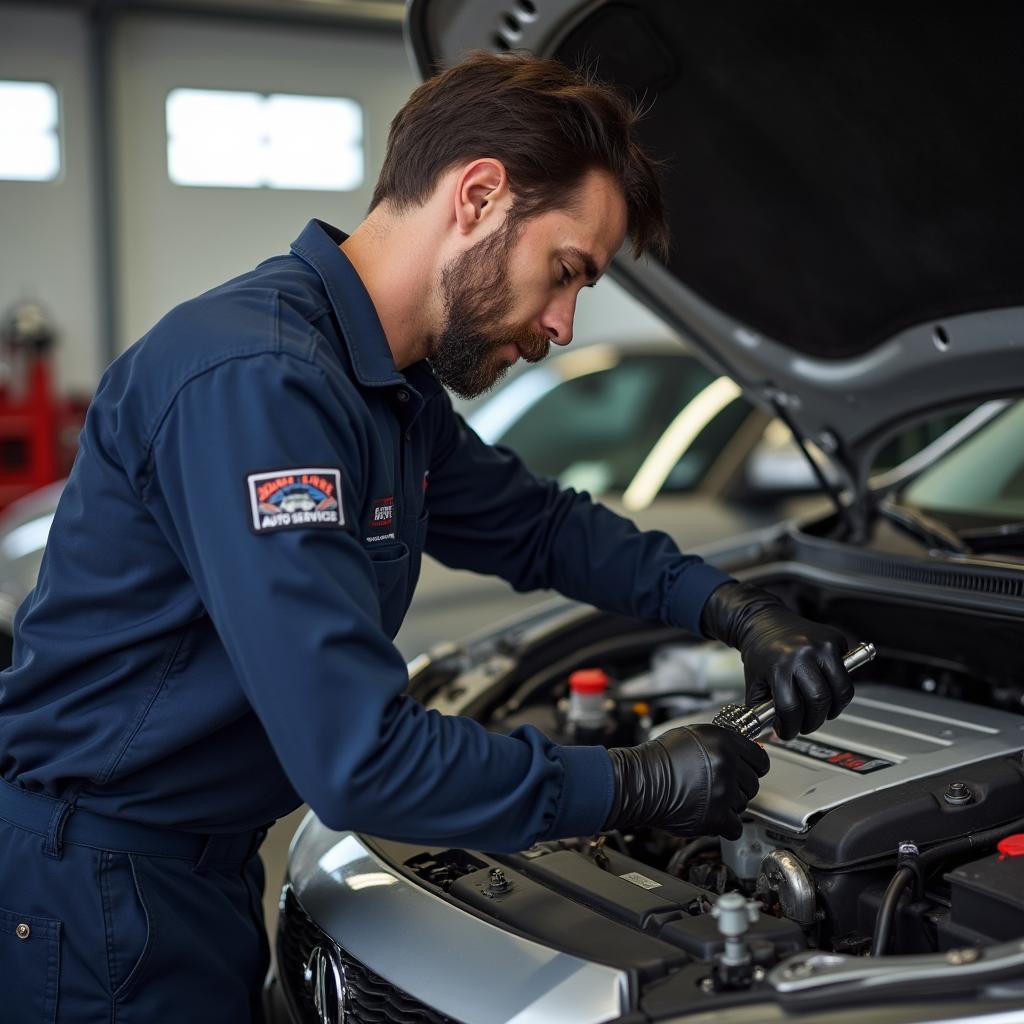 Experienced mechanic working on a car at Angelos Townline Auto Services