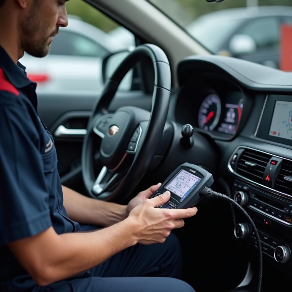 Anglet mechanic performing car diagnostics