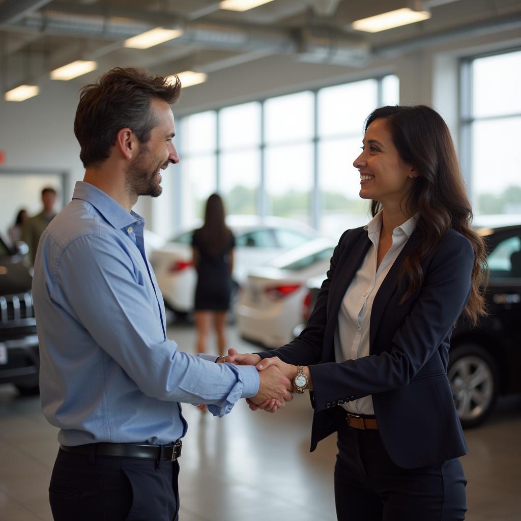 friendly customer service representative greeting a customer