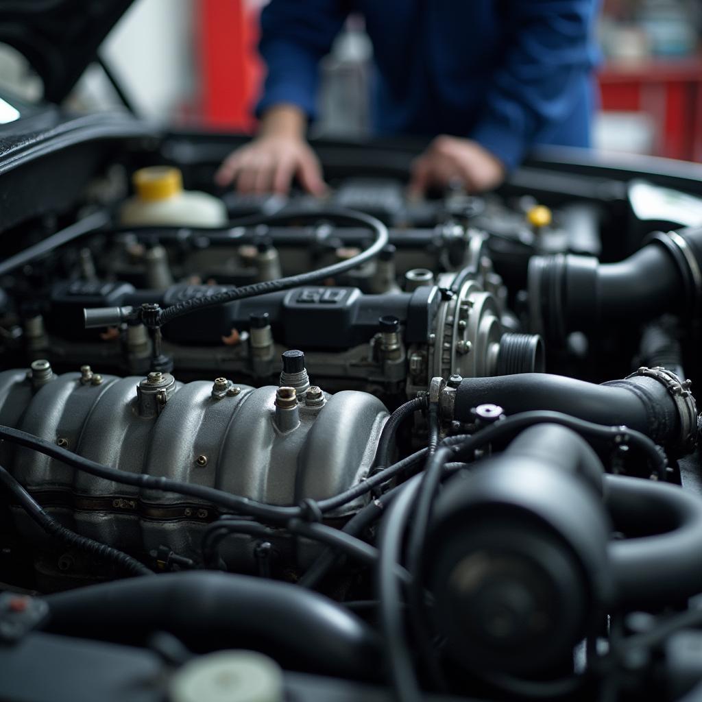 Antigo auto service - Engine repair in progress