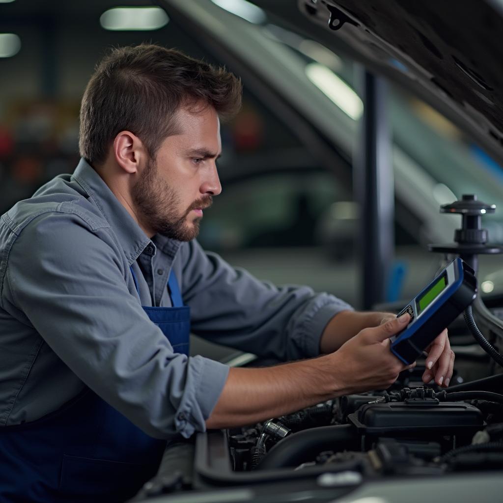 Mechanic in Antioch diagnosing car engine problem