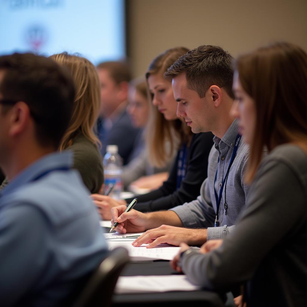 Attendee taking notes during a presentation at AP Auto Service Summit