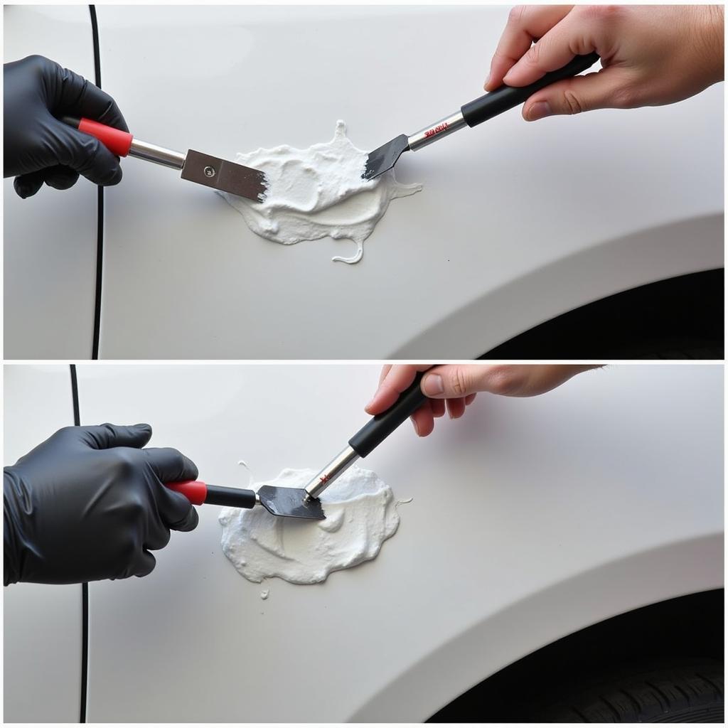 Applying 3M Body Filler to Car Dent