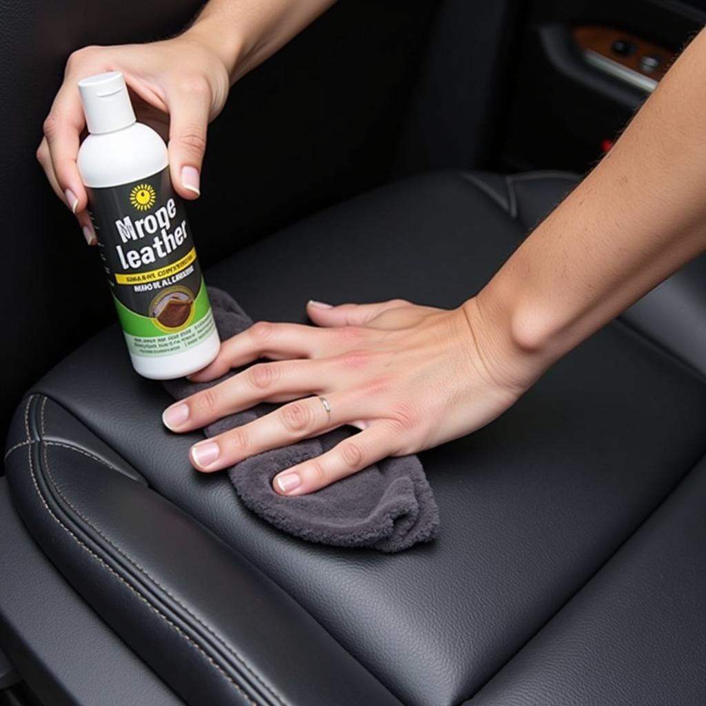 Applying Leather Conditioner for Car Seat Protection