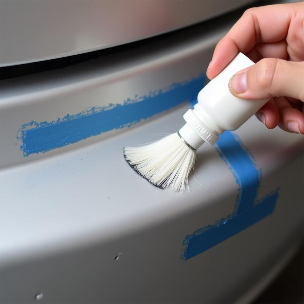 Applying Primer to Deep Bumper Scratch on Car