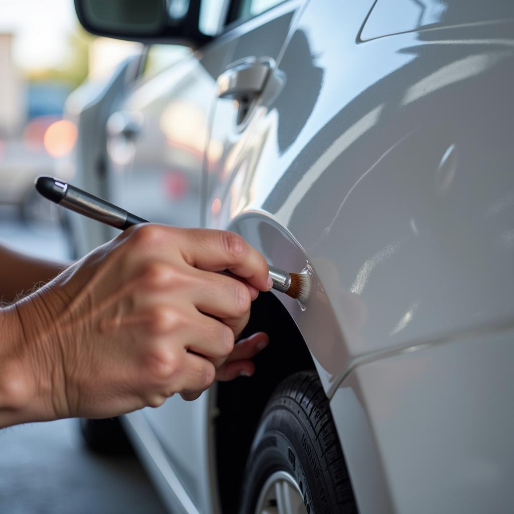 Applying Touch-Up Paint to Car Scratch