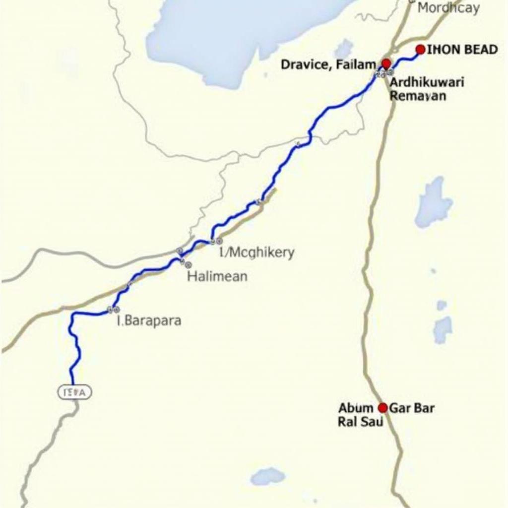 Route map from Ardhkuwari to Bhawan