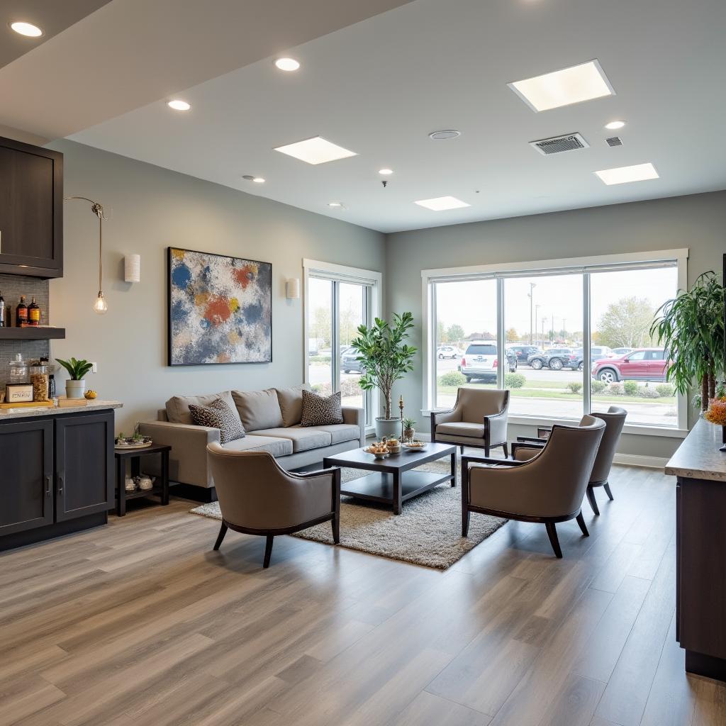 Comfortable and well-lit customer lounge at Aria Auto Service, Richmond, BC