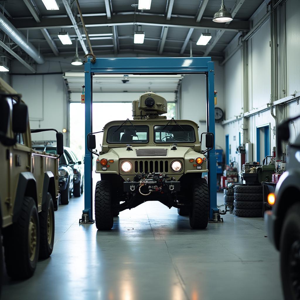 Military car repair at an auto body shop