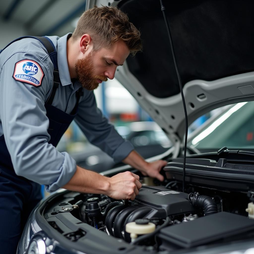 ASE certified mechanic working on a car in 63108