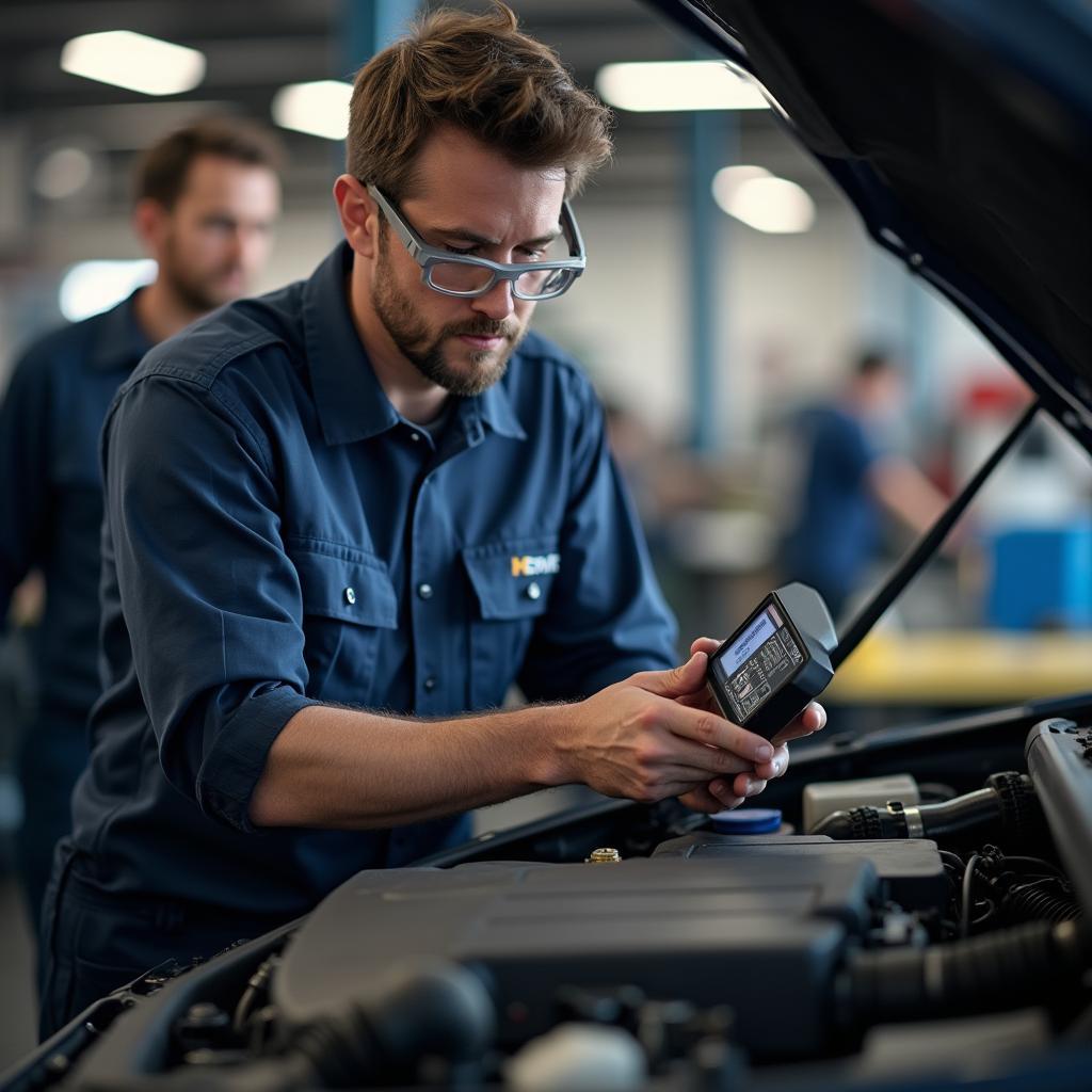 ASE certified mechanic working on a car engine