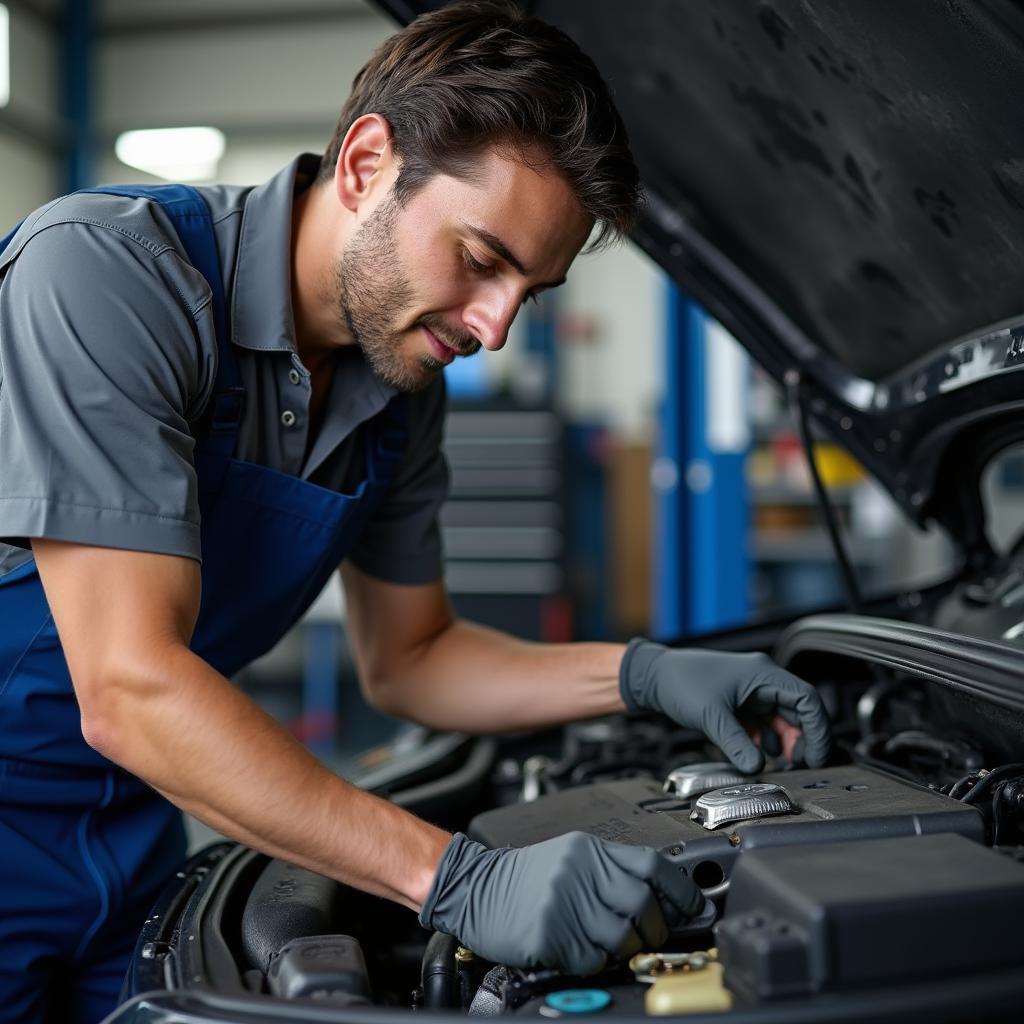 ASE certified mechanic in North Aurora working on a car engine