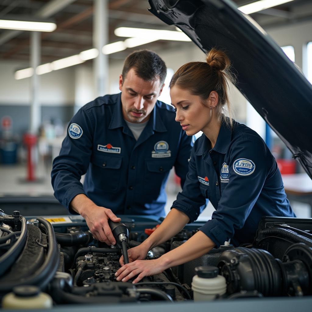 ASE certified mechanics working in a Lake Worth Road auto shop.