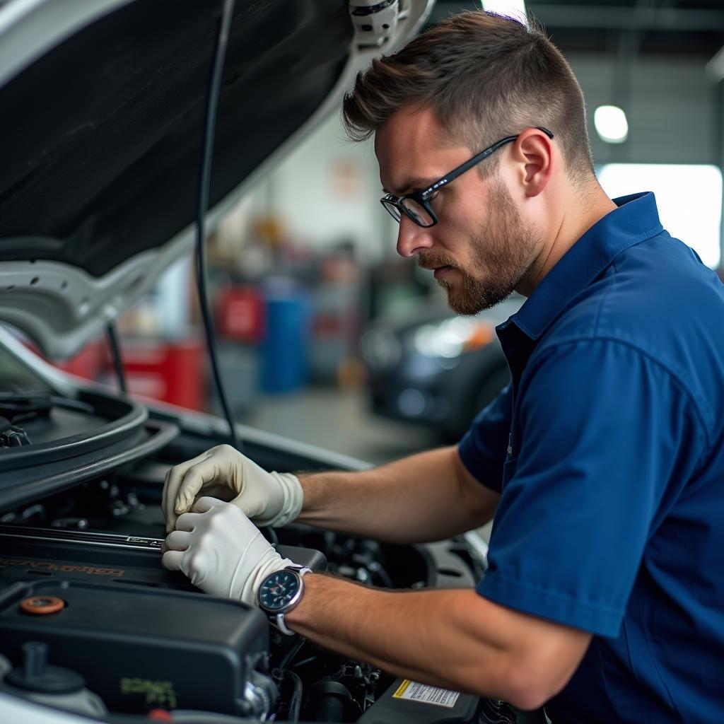 ASE certified technician working on a car engine in Dublin CA