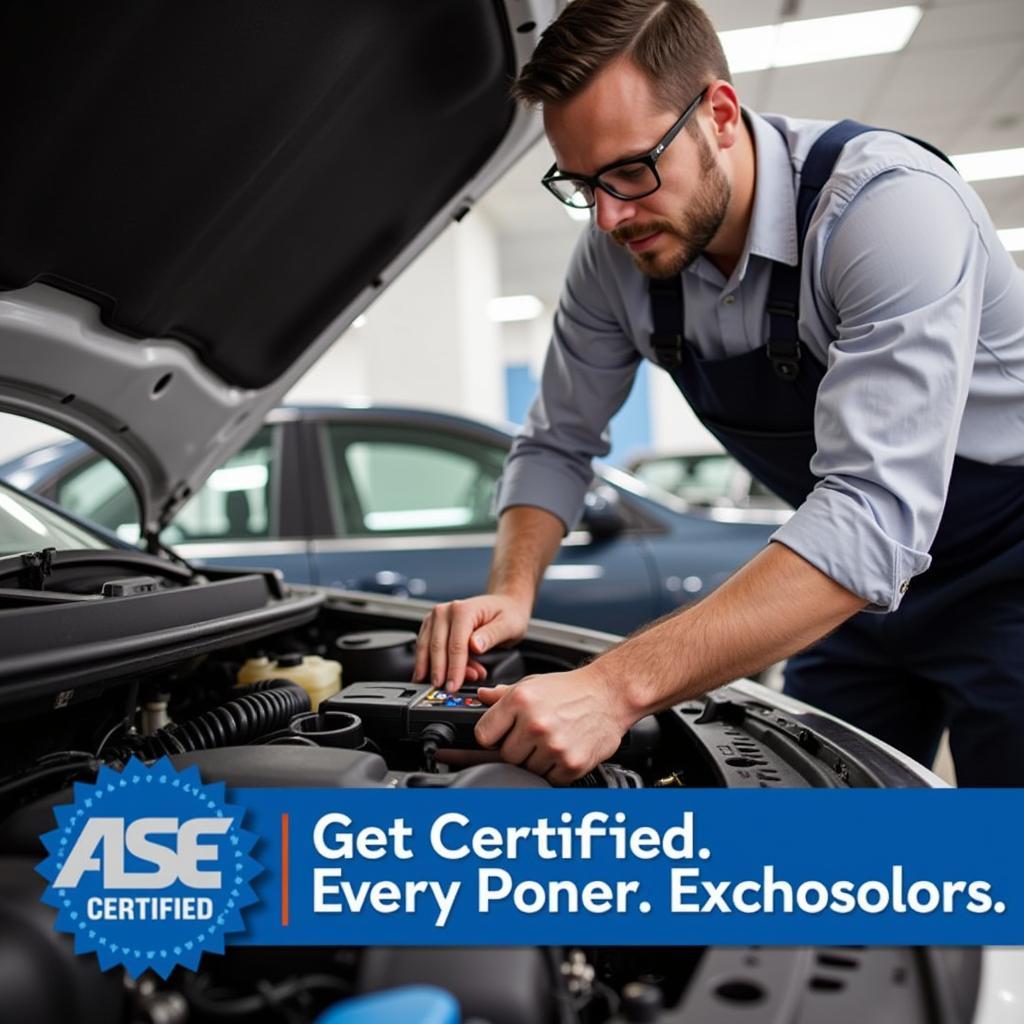 ASE Certified Technician Performing Auto Service