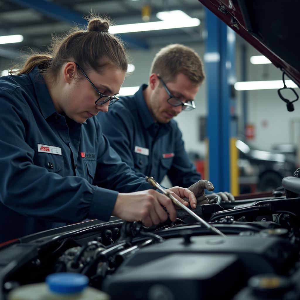 ASE-certified technicians working on a car in Manassas.