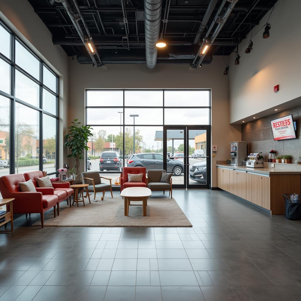 Clean and comfortable waiting area in an Asian auto service center