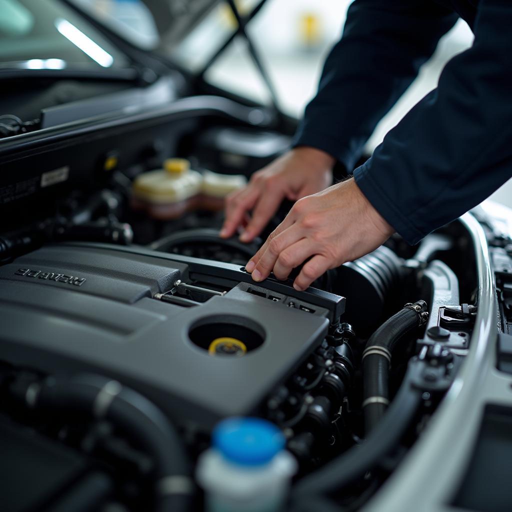 Asian car engine being inspected by a mechanic