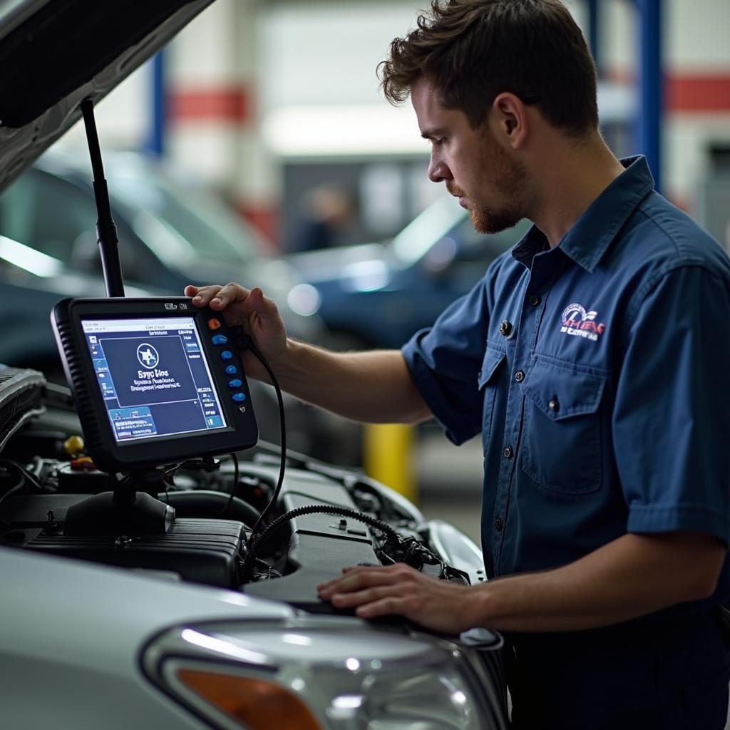 Athens Auto Service Mechanic Performing Engine Diagnostic