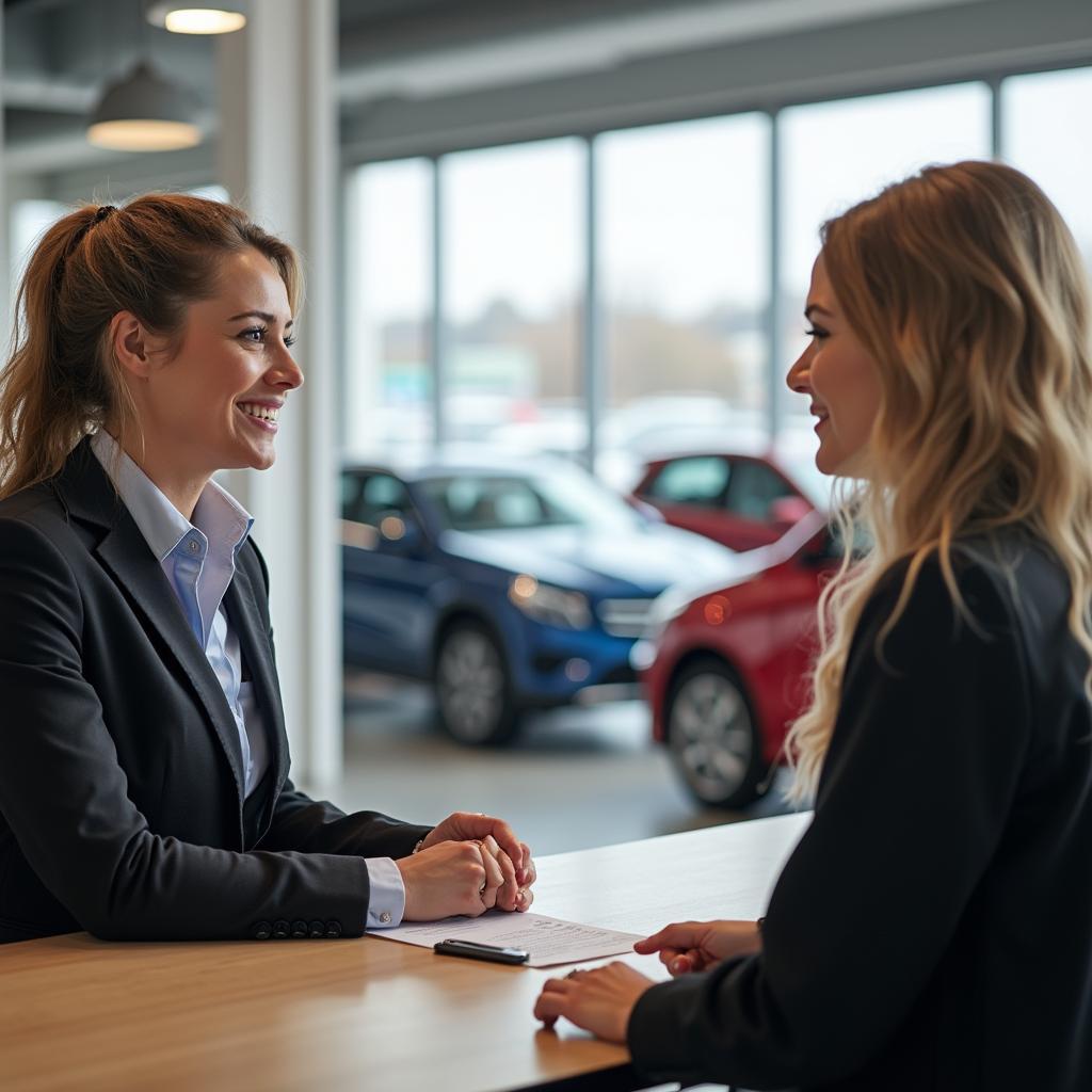 Friendly customer service representative assisting a customer