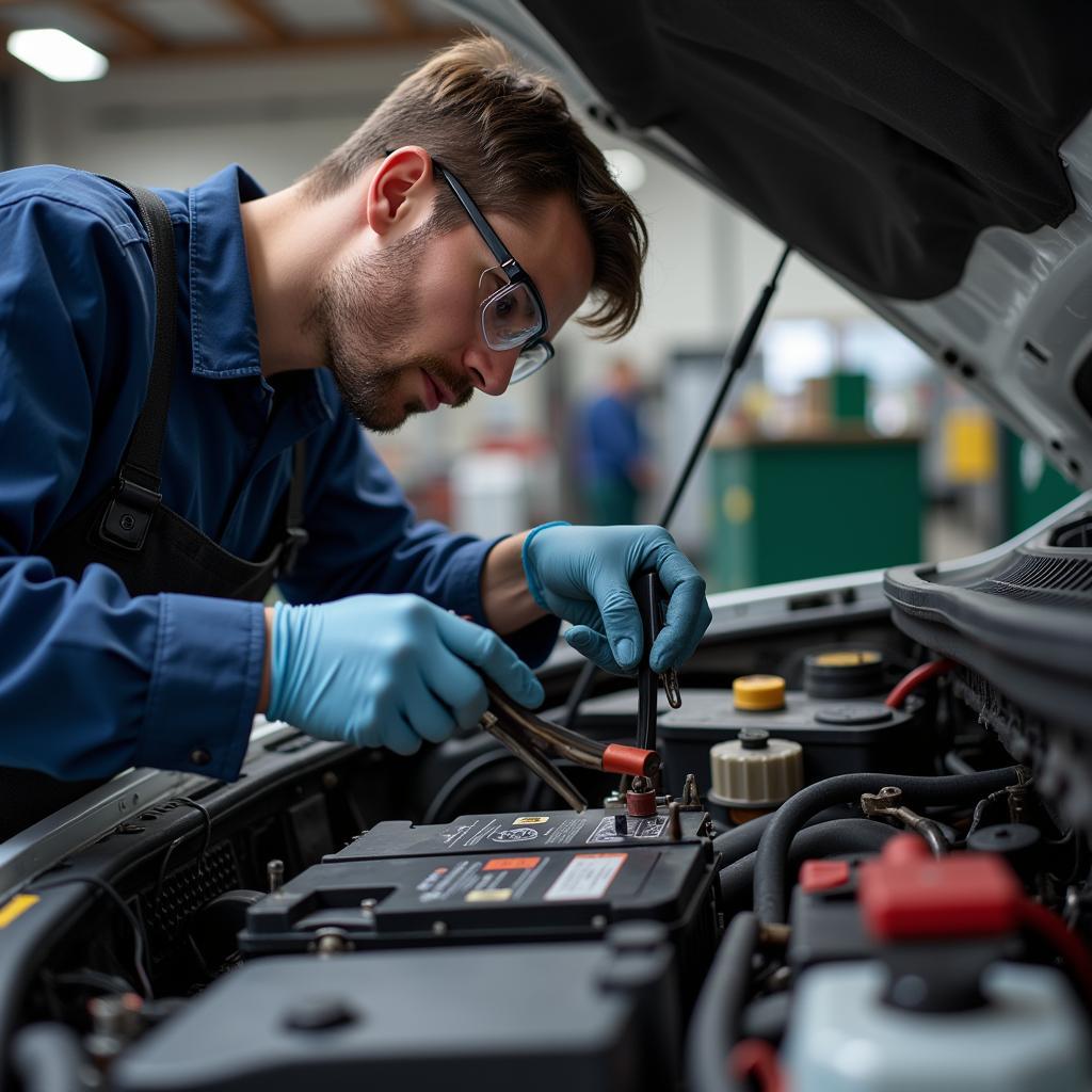 Auckland Auto Electrician Working on Car Battery