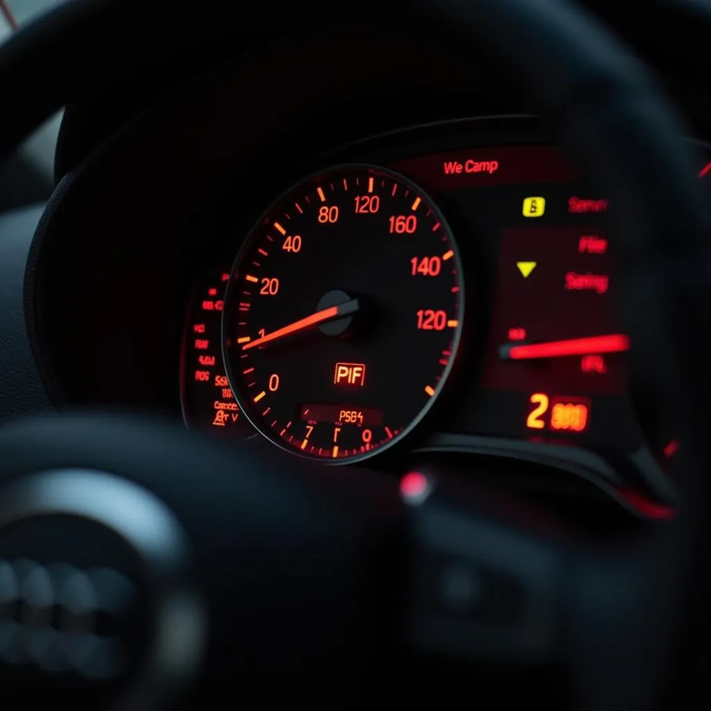 Dashboard warning lights illuminated on an Audi