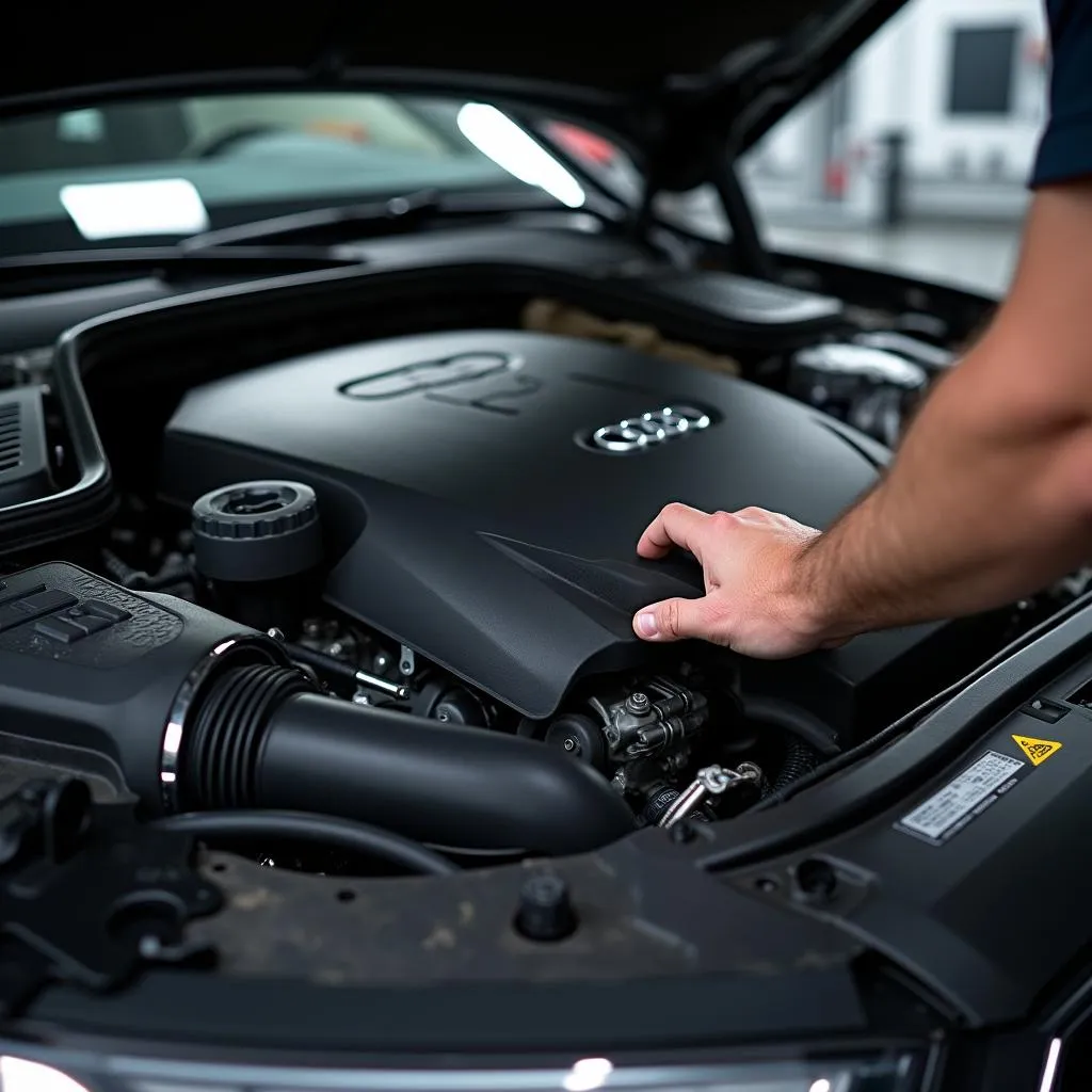 Audi Technician Inspecting Engine