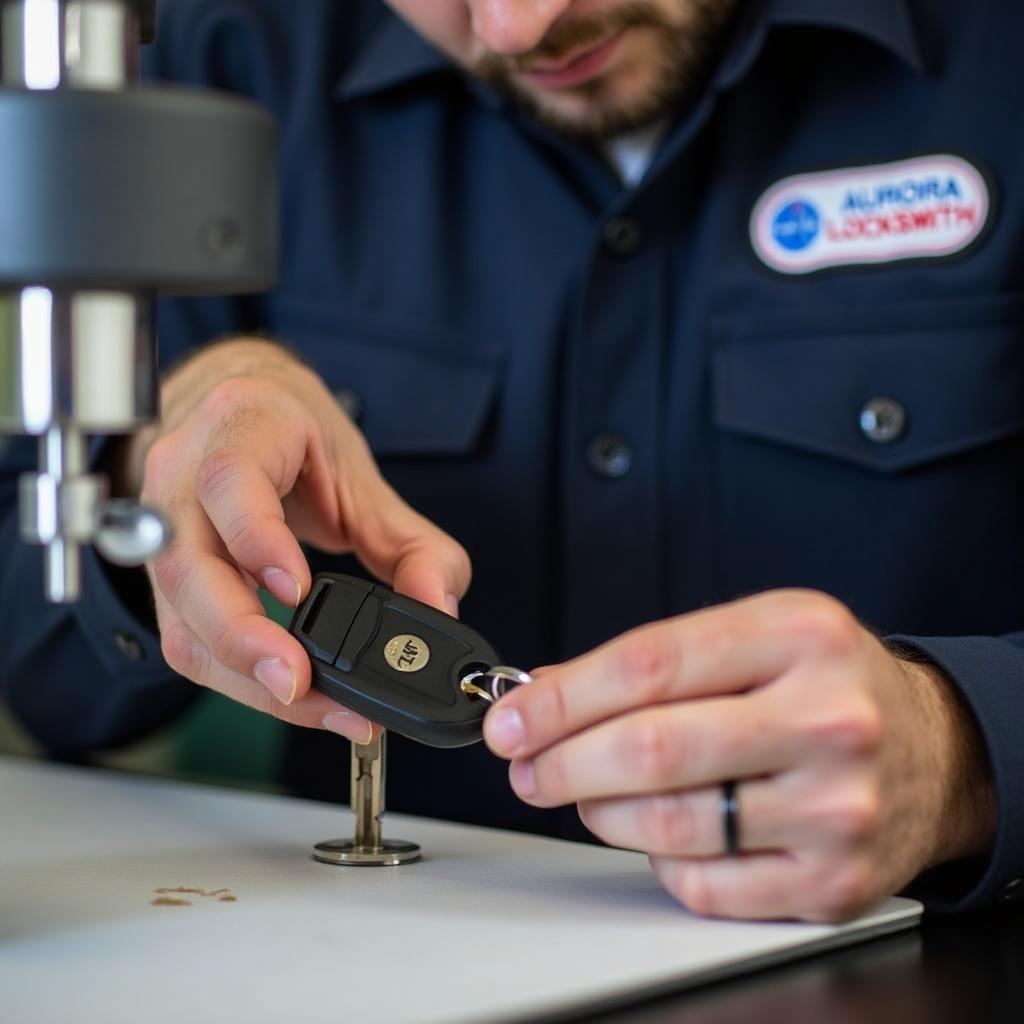 Aurora Locksmith Services Inc. technician replacing a car key