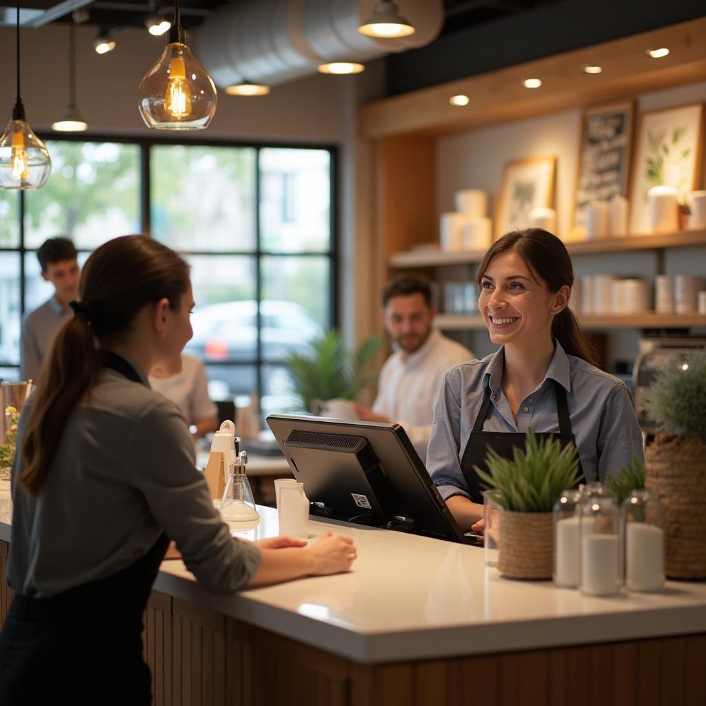 Friendly customer service representative assisting a customer at Auspeed Auto Service Hurstville