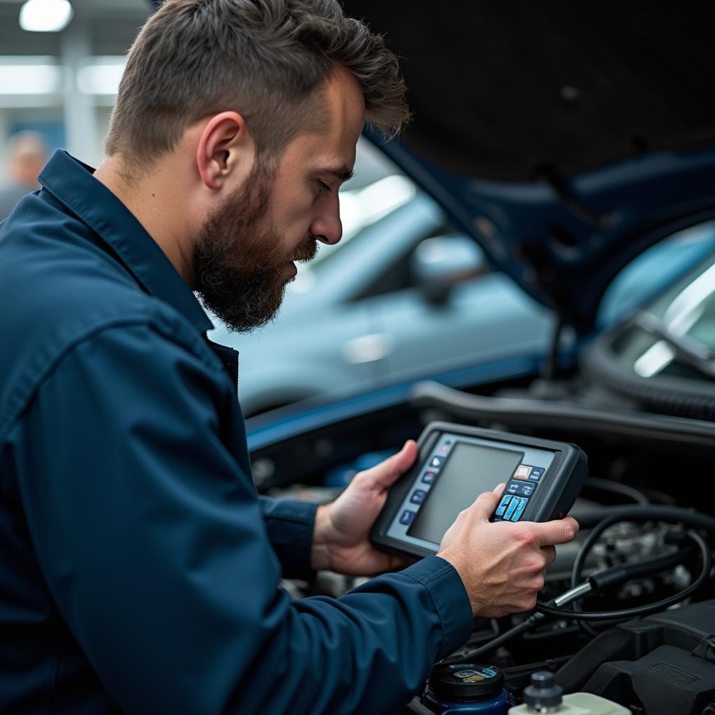 Experienced mechanic diagnosing a car engine in Austin