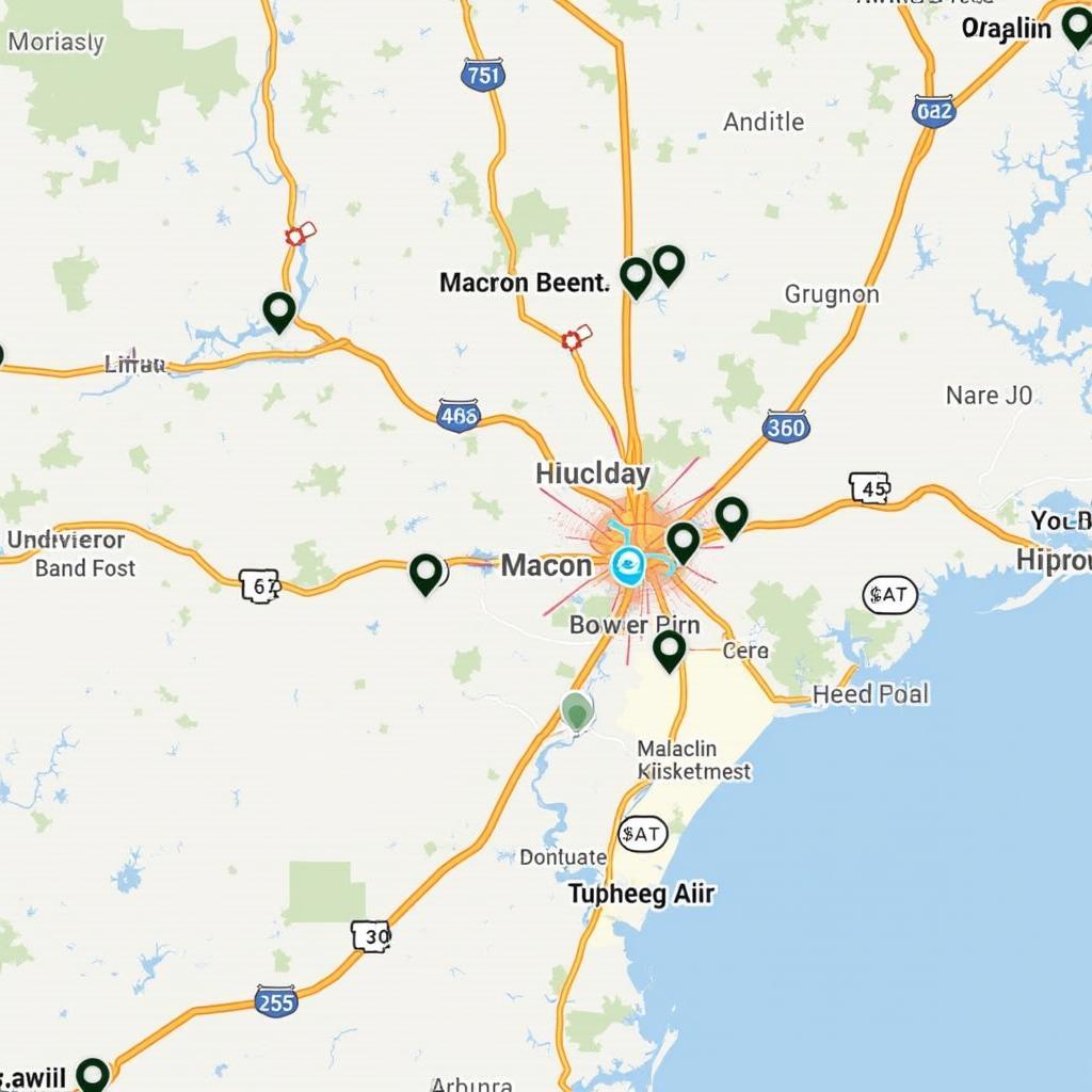 Map showing auto air service locations in Macon GA