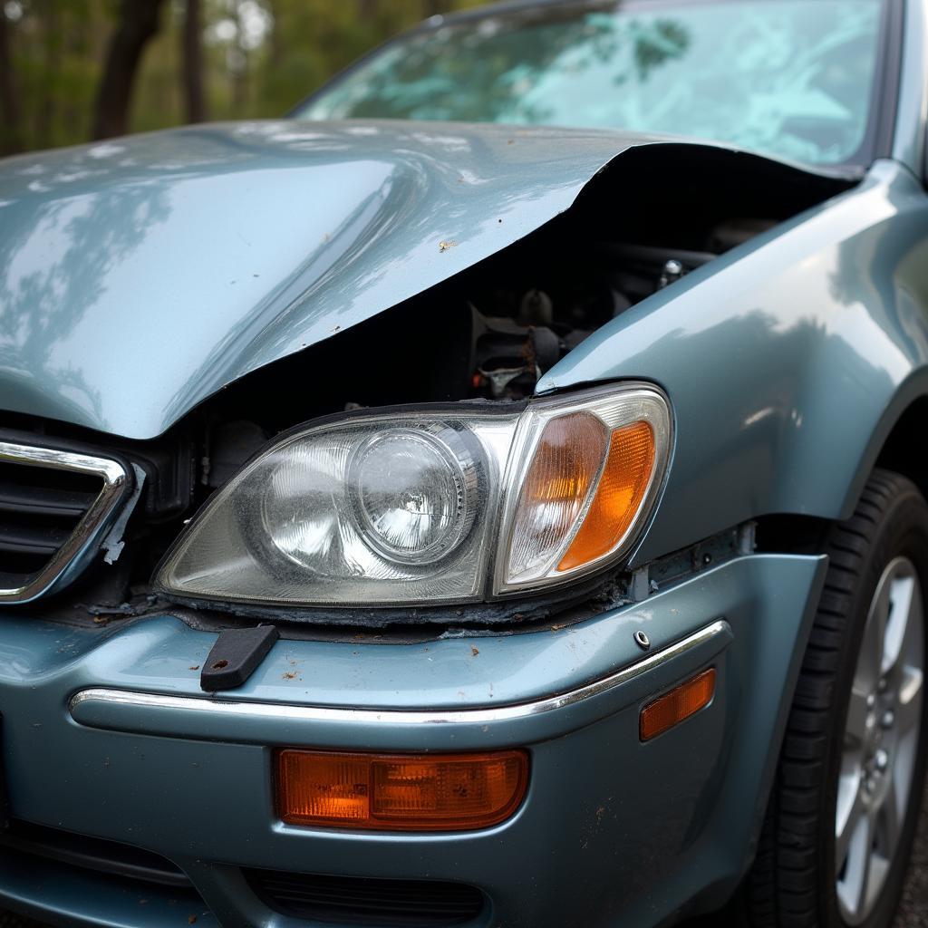 Car with significant damage after an accident in Garner