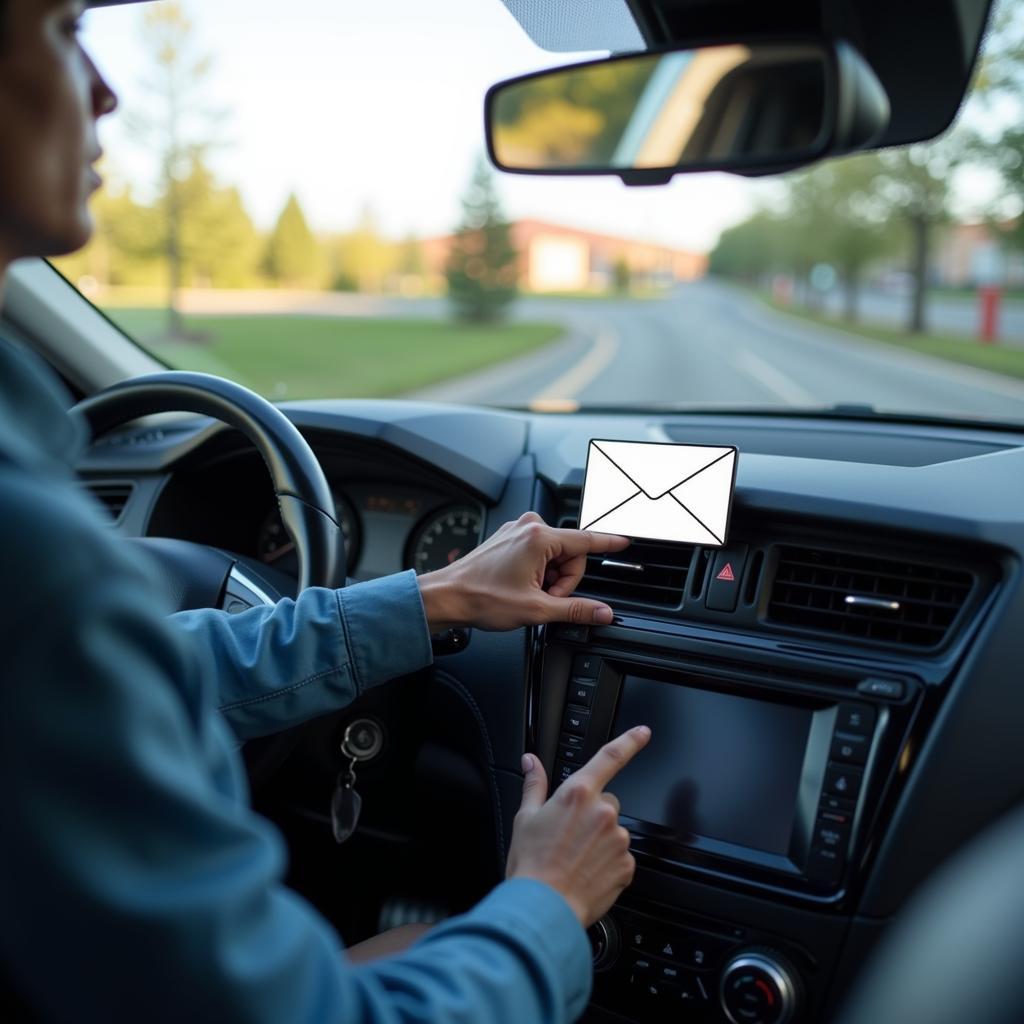 Modern car dashboard with email notification icon.