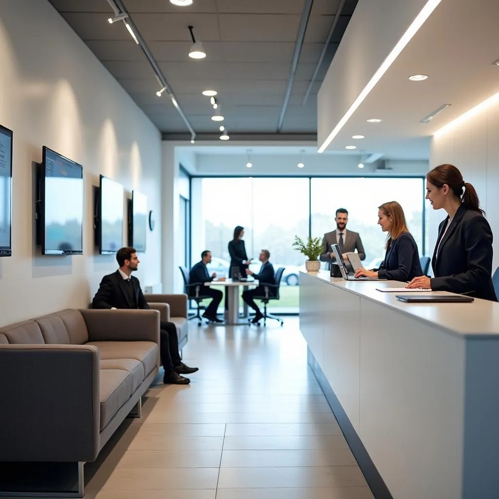 Modern and welcoming reception area at an Auto Bavaria service center