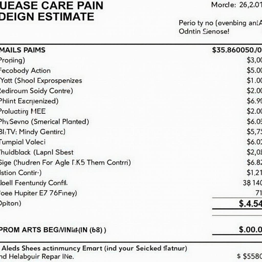 Auto body repair estimate