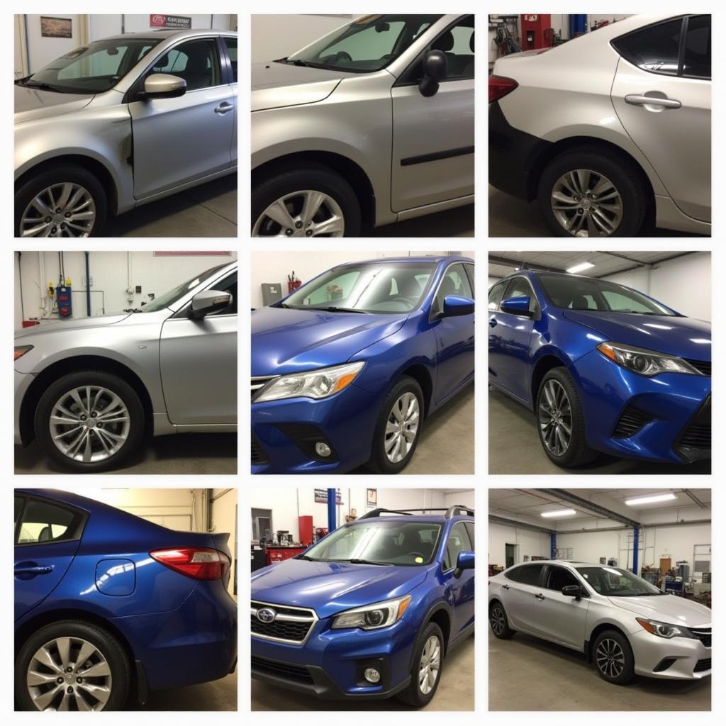 Various auto body repair services being performed