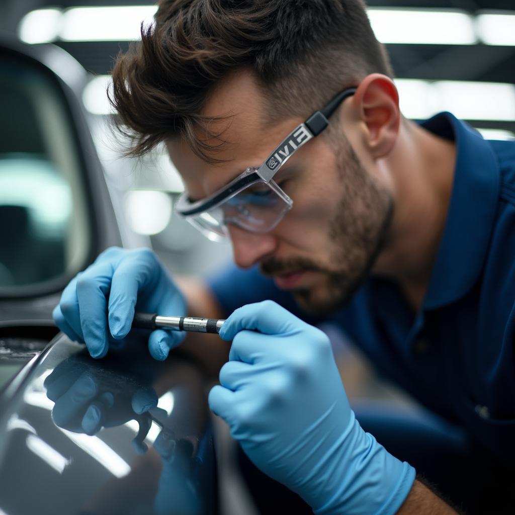 Skilled Technician Inspecting Car Damage in Los Angeles