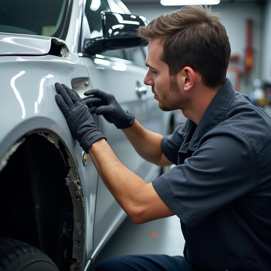 Skilled Technician Inspecting Vehicle Damage