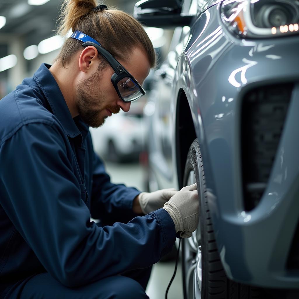 Skilled technician performing auto body repair