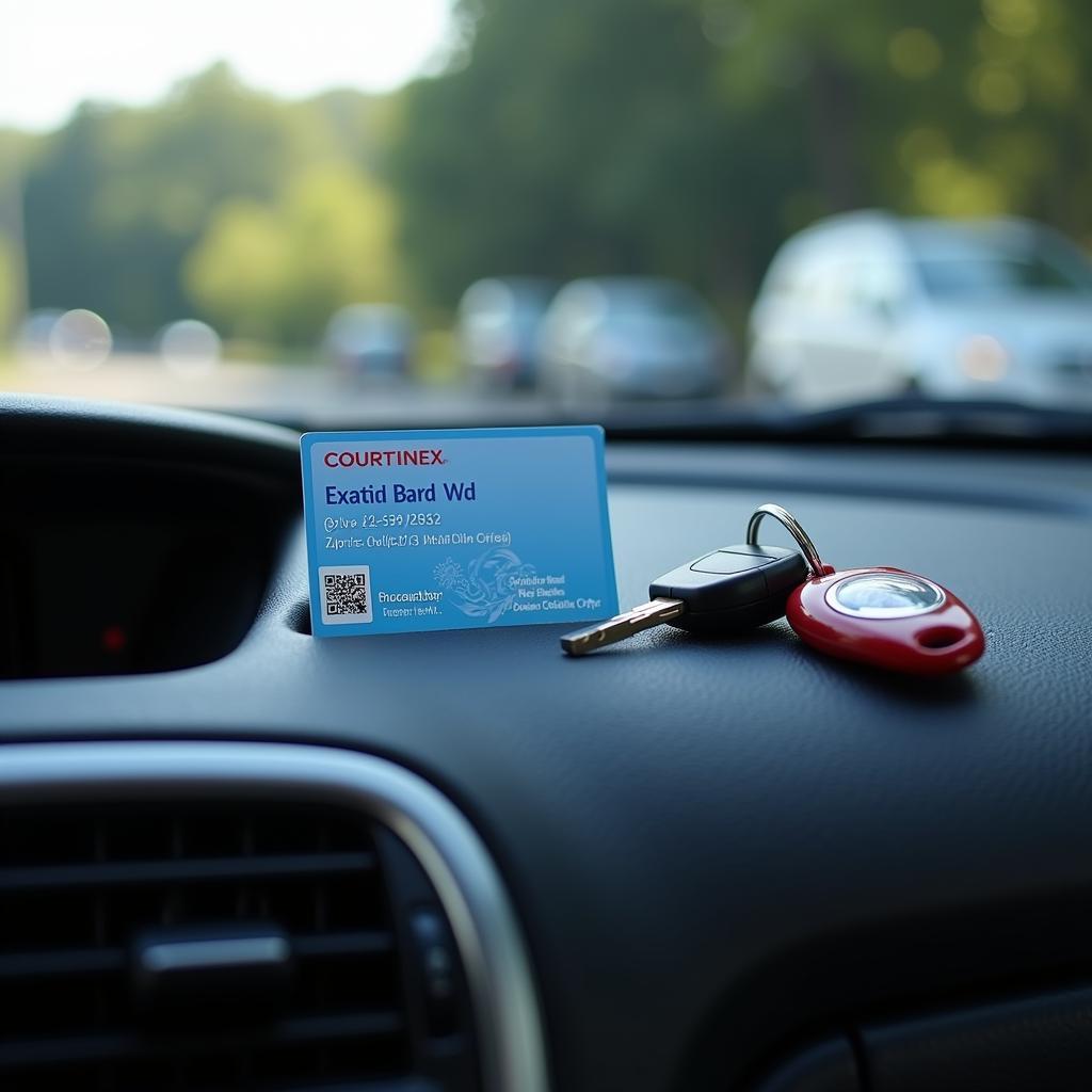  Auto club membership card and keychain resting on a car dashboard.