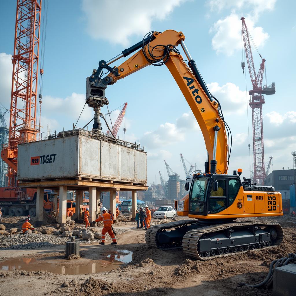 Auto Crane HC-12S lifting a heavy object at a construction site