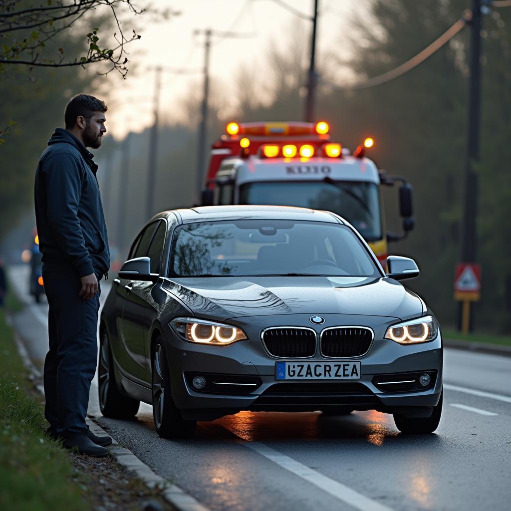 Car receiving roadside assistance in Noisiel