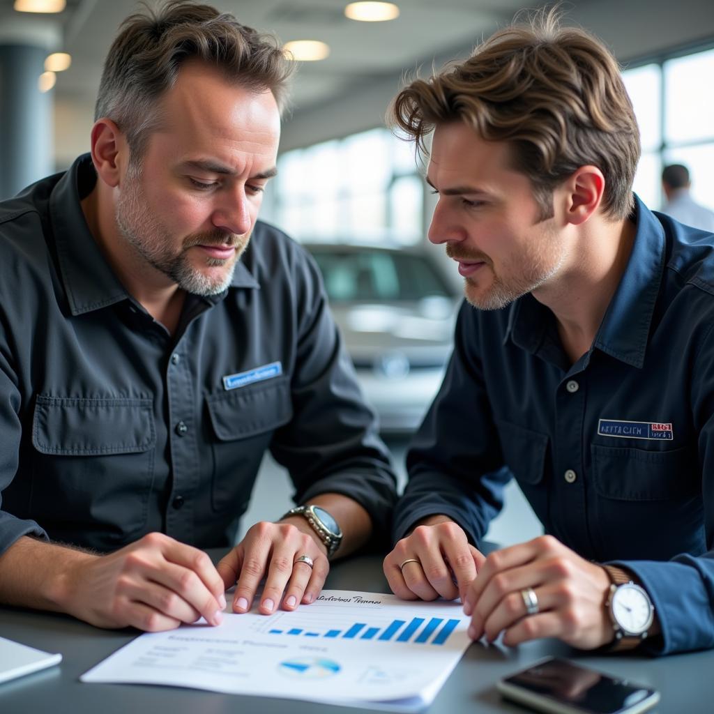 Customer talking to a service advisor at an auto depot service center