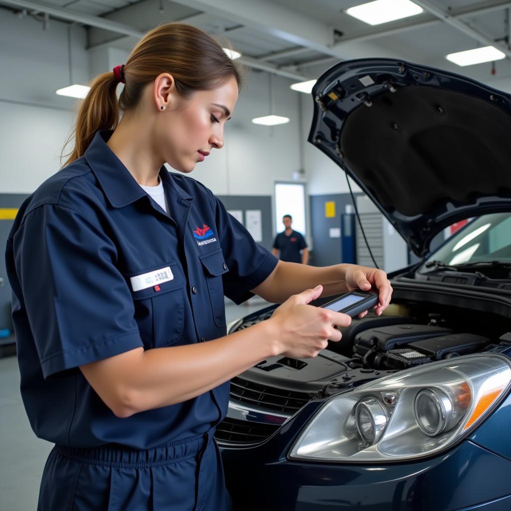 Mechanic inspecting a car at an auto depot service center