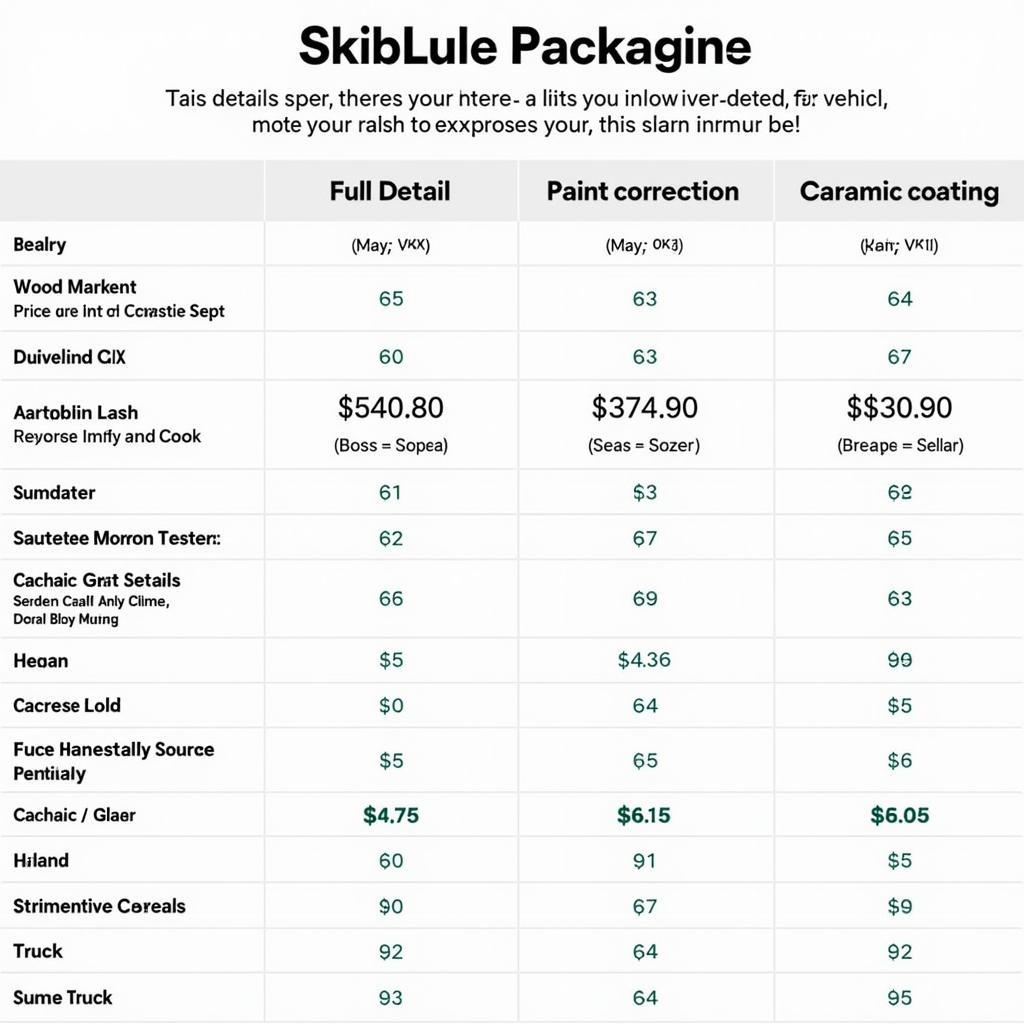 Auto Detailing Price Comparison Chart