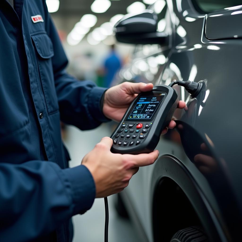 Modern auto diagnostic equipment in a San Pablo repair shop