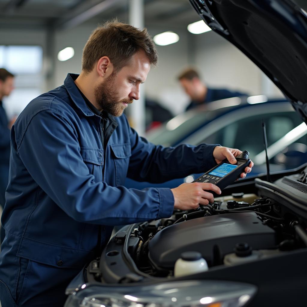 Technician diagnosing car electrical system in Alderwood