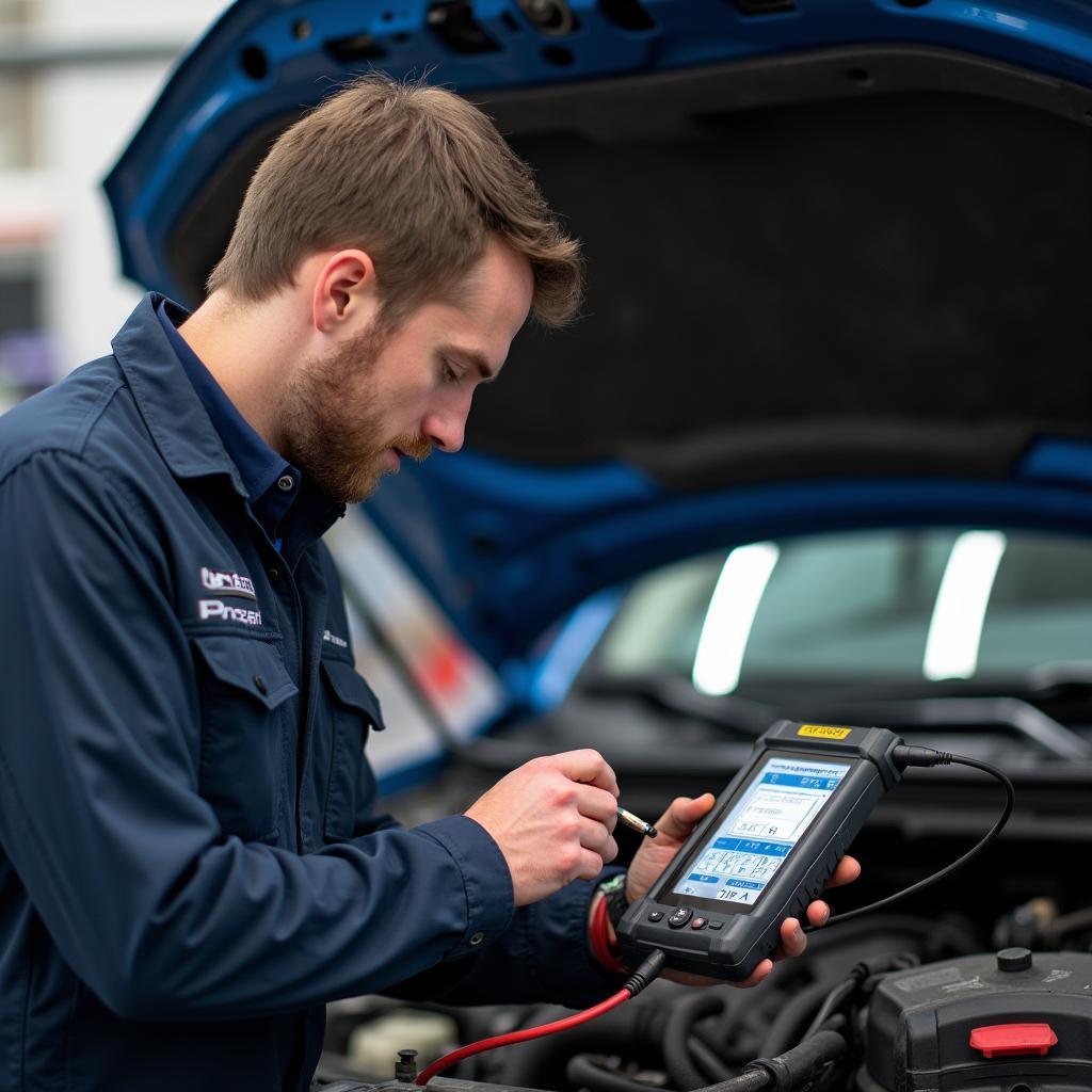 Auto Electrician Using Diagnostic Equipment